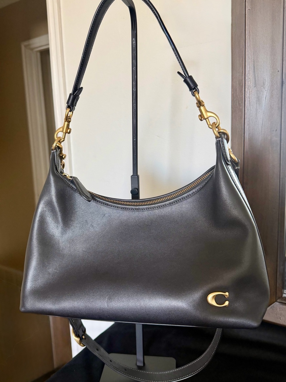 Coach Black Leather Hobo Bag with Gold Hardware